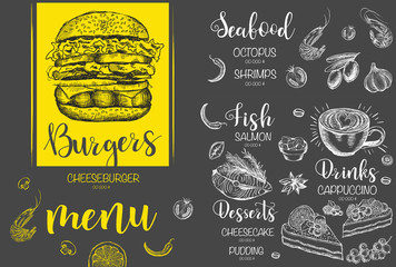 Wall Mural - Restaurant template design. Menu. Hand drawn illustration.