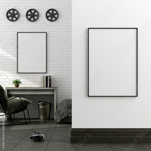 Mock Up Poster In Boy Teenage Bedroom Interior Background