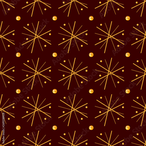 Golden pearl and chain glamour seamless pattern illustration.  fashion design...