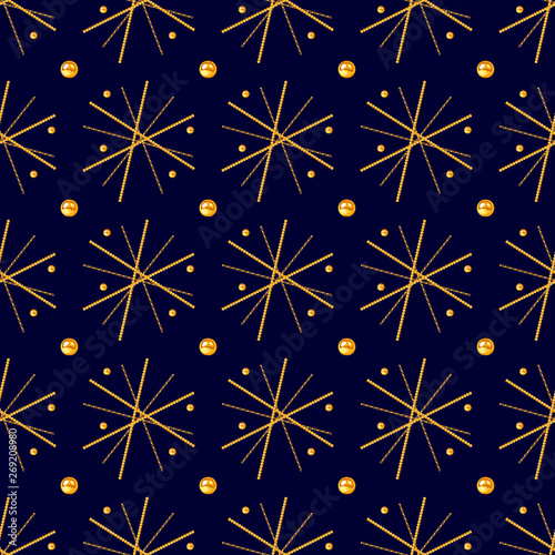 Golden pearl and chain glamour seamless pattern illustration.  fashion design...