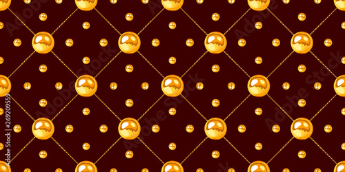 Golden pearl and chain glamour seamless pattern illustration.  fashion design...