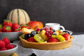 Poster - homemade fruit pie on a rustic wooden table