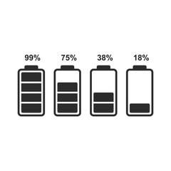 Aufkleber - Flat simple battery icons for interface design of various types of devices. Ready vector battery level indicators.
