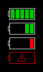 Aufkleber - Colored modern icons of battery level indicator. Vector icons for interface design of various types of devices.