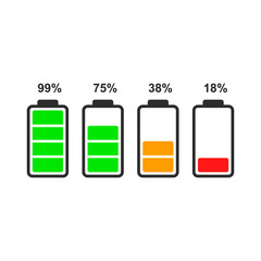 Aufkleber - Set of battery level indicator icons isolated on white background. Vector icon for ui design of phone, tablet and other devices.