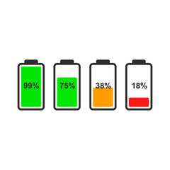 Aufkleber - Color indicators of the battery level for the design of the interface of smartphone, tablet and other devices. Battery flat vector icon.