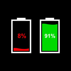 Aufkleber - Two battery icons for the design of the interface of the smartphone, tablet and other devices. Vector flat icon battery.