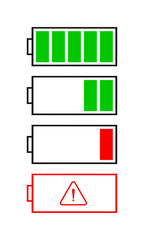 Aufkleber - Set of flat battery icons isolated on white background. Vector, battery indicator icon for ui design.