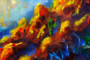 Wall Mural - Painting oil - Multicolored bright abstract background - large strokes of oil and palette knife on canvas. Abstract painting - modern art impressionism