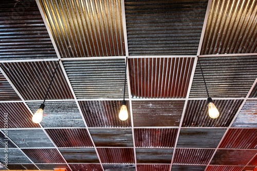 Ceiling Made Of Old And New Galvanized Steel Sheet In Square