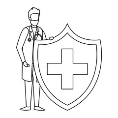 Wall Mural - doctor with stethoscope and health shield