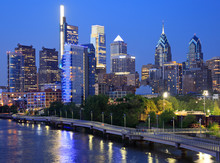 Philadelphia Skyline At Night With The Schuylkill River On The Foreground