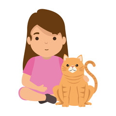 Sticker - cute little girl with kitty