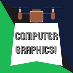 Fototapete - Text sign showing Computer Graphics. Business photo showcasing visual representations of data displayed on a monitor Drone holding downwards banner. Geometrical abstract background design
