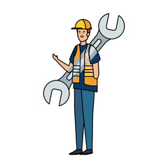 Poster - builder worker with helmet and wrench