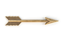 Brass Arrow On White Background. Clipping Path. Close Up Of A Bronze Arrow Signaling