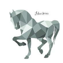 Prancing Horse, Vector-isolated Image On A White Background In The Style Of Low Poly And Lettering