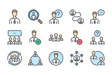 Fototapete - People related color line icon set. Person colorful linear icons. User and group flat color outline vector sign collection.