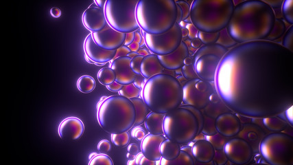 Poster - neon glowing flying balls, creative installation, abstract colorful structure, bright soap bubbles, 