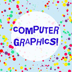 Fototapete - Handwriting text Computer Graphics. Conceptual photo visual representations of data displayed on a monitor Multicolored Confetti Round Inkblots Randomly Scattered Blue Background