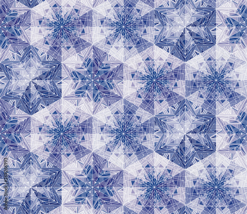 Geometrical snowflakes kaleidoscope seamless pattern