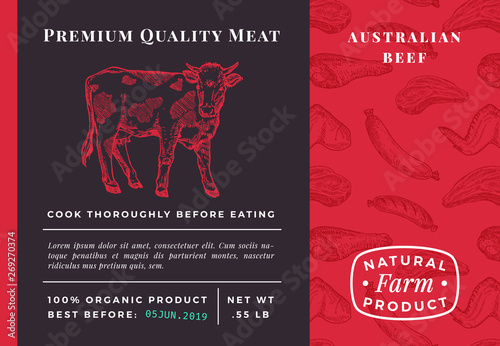 Fotomural Premium Quality Meat Abstract Vector Beef Packaging Design or Label