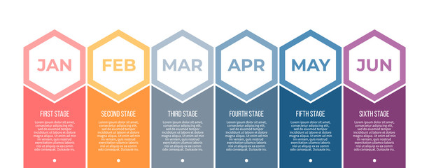 Business infographics with 6 steps, options. Vector banner.