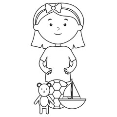 Poster - cute little girl with bear teddy and sailboat