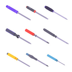 Poster - Screwdriver icons set. Isometric set of screwdriver vector icons for web design isolated on white background