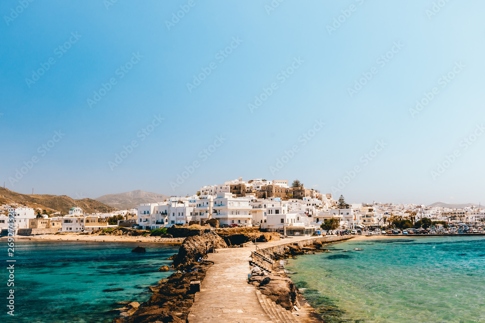 Cityscape of Naxos town on a sunny day, Naxos, Greece - obrazy, fototapety, plakaty 