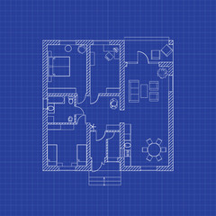 Floor plan of a modern apartment on graph paper. Vector blueprint. Architectural background.