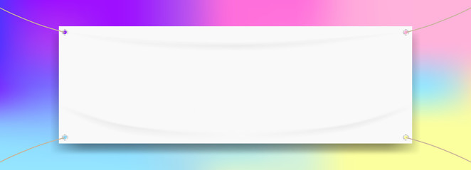 Wall Mural - vinyl banner blank white isolated on colorful art background, white mock up textile fabric empty for banner advertising stand hanging, indoor outdoor fabric vinyl on colored paint rainbow colors frame