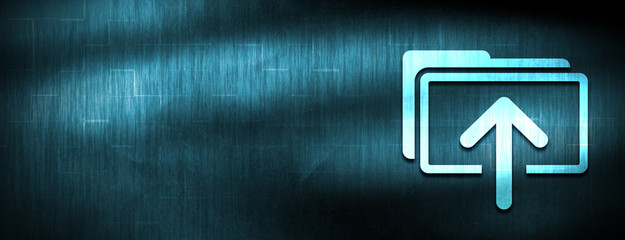 Upload files icon abstract blue banner background