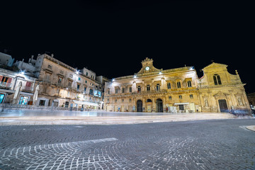 the main square of ostuni (piazza della liberta square). white city in apulia at night