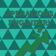 Poster - Word writing text Operations Engineer. Business photo showcasing analyze and design operation that will improve work flow Colorful Arrow Pointing Upward with Detached Part Like Jigsaw Puzzle Piece