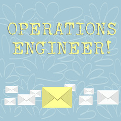 Poster - Writing note showing Operations Engineer. Business concept for analyze and design operation that will improve work flow Color Envelopes in Different Sizes with Big one in Middle