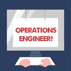 Poster - Conceptual hand writing showing Operations Engineer. Concept meaning analyze and design operation that will improve work flow Hands on Keyboard Front White Monitor with Screen Protector