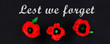 Diy paper red poppy Anzac Day, Remembrance, Remember, Memorial day crepe paper on black background.