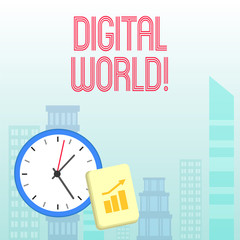 Poster - Conceptual hand writing showing Digital World. Concept meaning Inter connected through digital devices and social media
