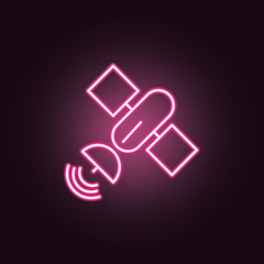 Poster - Satellite neon icon. Elements of Space set. Simple icon for websites, web design, mobile app, info graphics