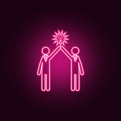 Poster - Light bulb people concept of two people neon icon. Elements of Team work set. Simple icon for websites, web design, mobile app, info graphics