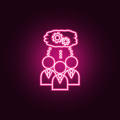 Poster - The team is thinking the same neon icon. Elements of Team work set. Simple icon for websites, web design, mobile app, info graphics