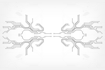 Circuit board grayscale tone futuristic digital technology communication system background template vector design. HUD element technology control panel texture illustration.