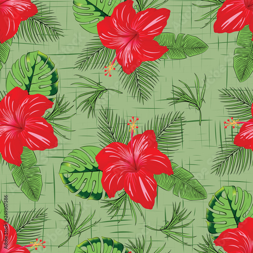 Tropical beautiful flower with leave seamless pattern