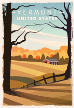 Vermont Retro Poster. USA Vermont Travel Illustration.