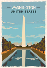 Washington Monument Retro Poster. USA Washington Travel Illustration.