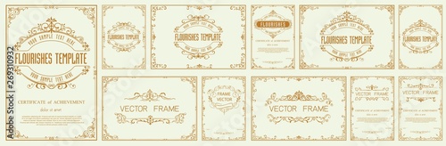 Fotomural Set of Decorative vintage frames and borders set,Gold photo frame with corner