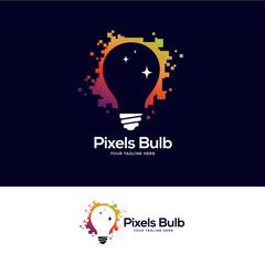 Wall Mural - light bulb logo designs concept, creative icon symbol technology logo, pixel bulb logo design vector