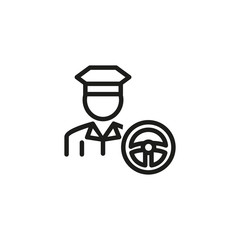 Poster - Taxi driver line icon. Man in uniform and steering wheel. Occupation concept. Vector illustration can be used for topics like hotel service, chauffeur, cab