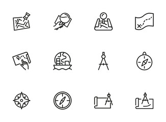 Sticker - Navigation line icon set. Map, compass, location. Planning route concept. Can be used for topics like travel, destination, cartography